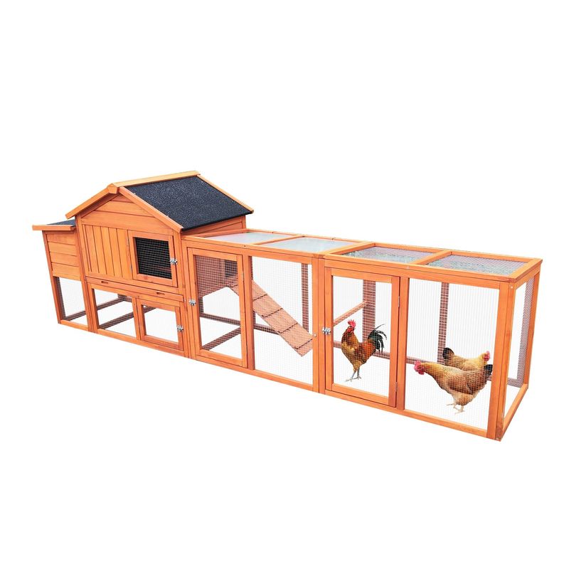 111.5" Wooden Chicken Coop, Large Outdoor Hen House With Nesting Box Poultry Cage, Rabbit Hutch Bunny Cage , Waterproof UV Panel For Outdoor Backyard_voghion.com