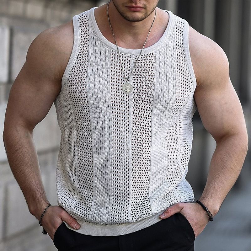Zomer Nieuwe Holle Shirt Heren Mouwloos Slim Fit Gebreide Tank Top SY0187_voghion.com