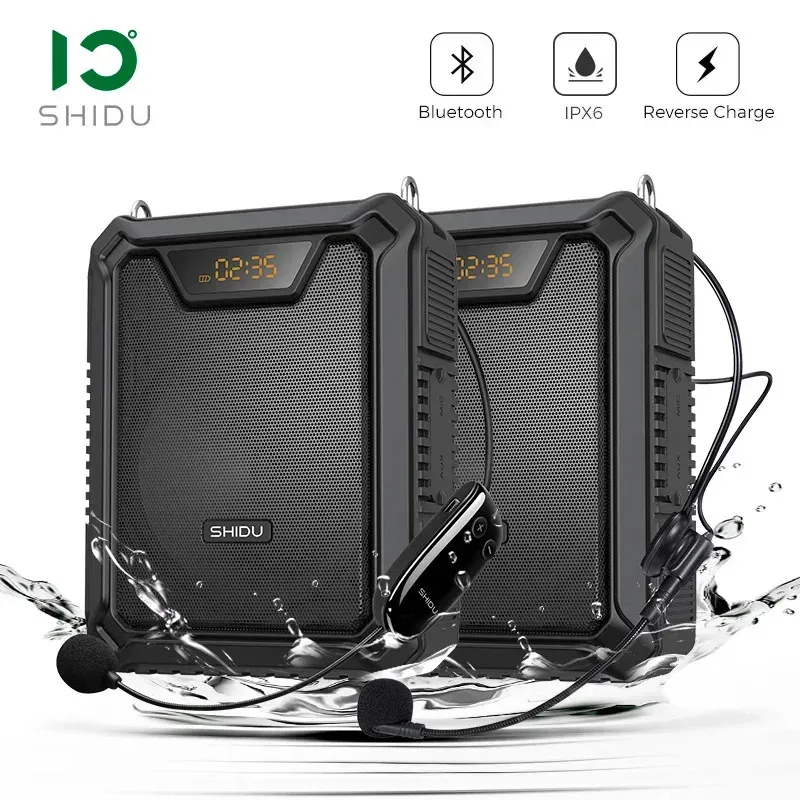 Mikrofone Shidu 30W wasserdichter tragbarer Audio-Sprachverstärker-Lautsprecher Bluetooth-Lautsprecher mit kabelgebundenem Mikrofon für_voghion.com
