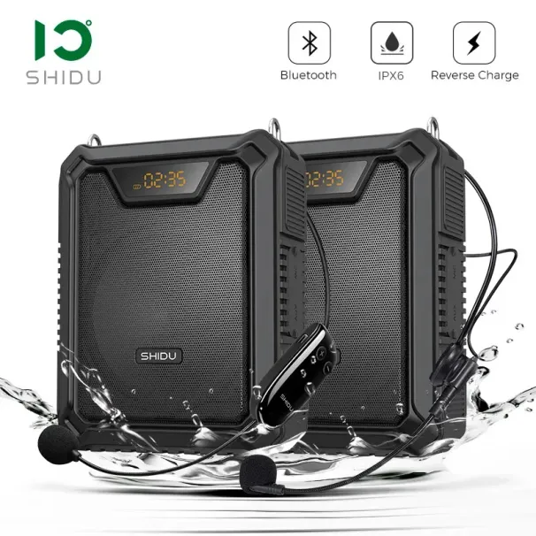 Mikrofone Shidu 30W wasserdichter tragbarer Audio-Sprachverstärker-Lautsprecher Bluetooth-Lautsprecher mit kabelgebundenem Mikrofon für_voghion.com