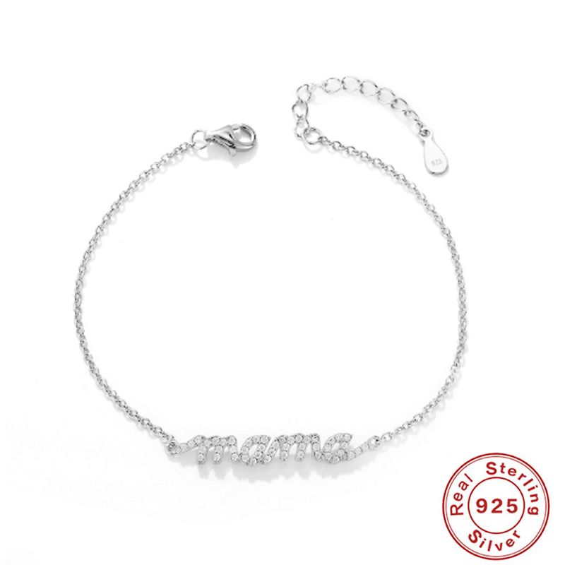 Pulseras y brazaletes Pulsera de plata con diamantes y letras para mamá Pulsera elegante y nueva para el Día de la Madre_voghion.com