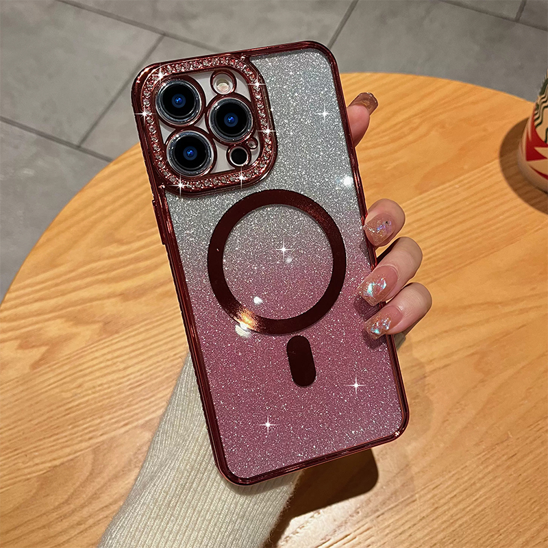 Fo Magsafe Glitte Diamond Case Fo iPhone 15 14 13 11 12 Po Max Plus Clea Magnetic Wieless Chaging Shockpoof_voghion.com