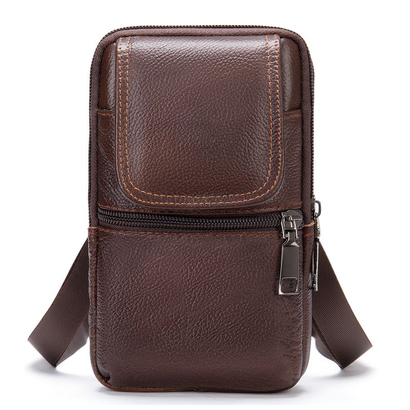 Borsa a tracolla casual da uomo, in vera pelle, con tracolla, per cellulare e abbigliamento da esterno_voghion.com