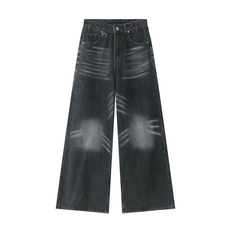 Herrenbekleidung Neue gewaschene alte Retro-Hose mit geradem weitem Bein Wisch-Jeanshose Loose Versatile Men_voghion.com