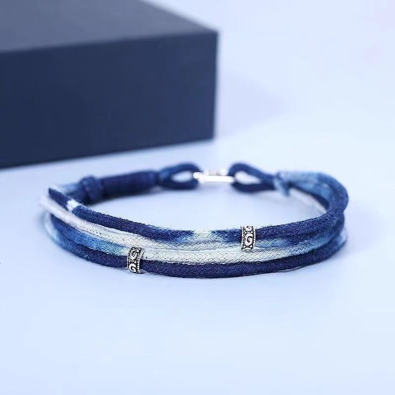 Pulsera unisex para parejas con diseño de nicho simple, multicapa, azul tie-dye_voghion.com