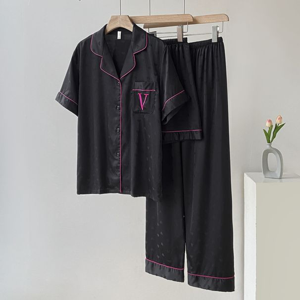 Γυναικείες πιτζάμες ύπνου Γυναικεία καλοκαιρινή λεπτή νέας μόδας μεταξωτή φόρμα από μετάξι, κοντομάνικη μεταξωτή φόρμα, υψηλής ποιότητας ρούχα για το σπίτι, τριών τεμαχίων_voghion.com