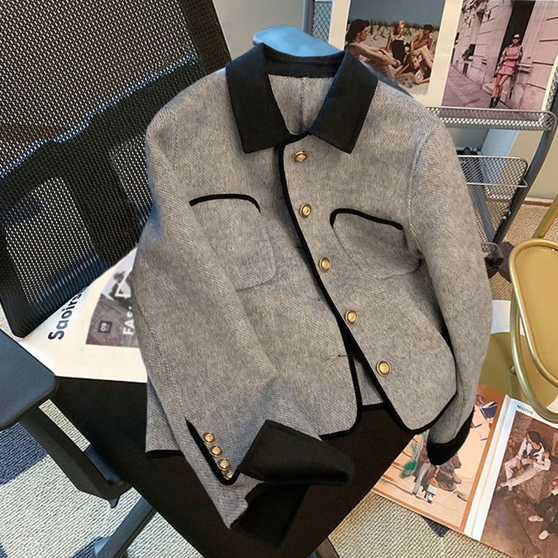 Cappotto corto in tweed con bavero e spalla corta in stile profumo piccolo da donna_voghion.com