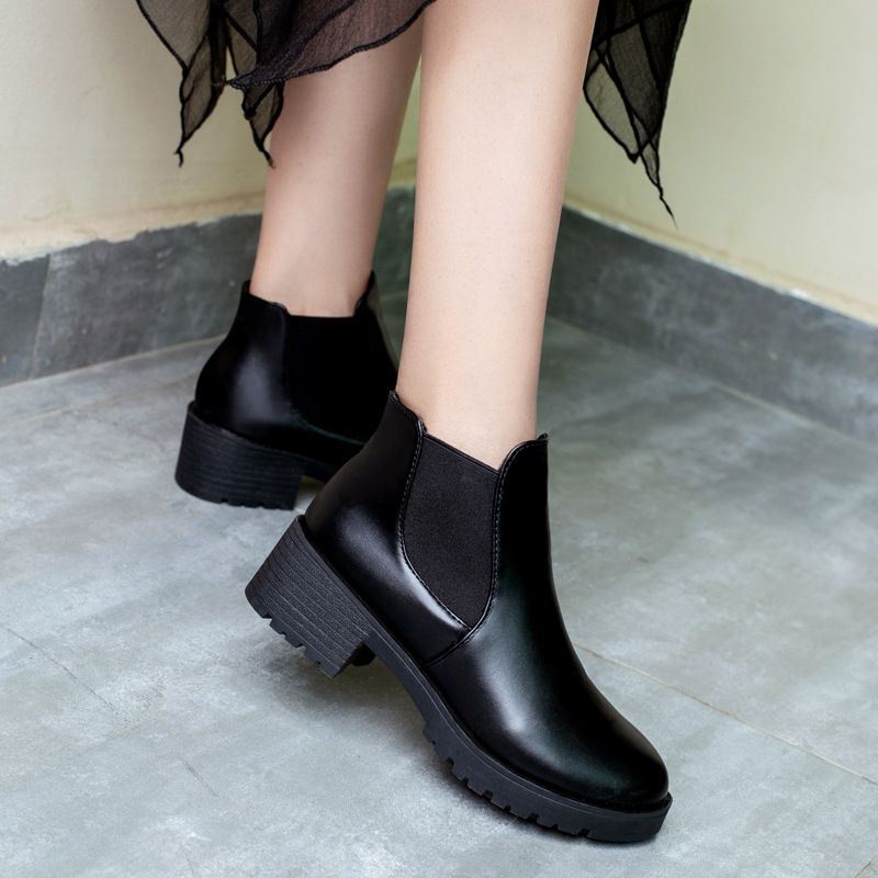 Neue stiefel frauen niedrigen ferse frauen kurze stiefel starke ferse leder stiefel niedrigen bein frauen schuhe_voghion.com
