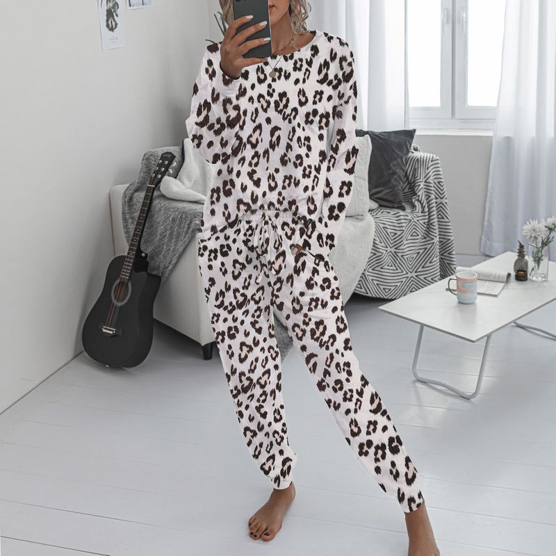 Pull imprimé de noël, vêtements de maison, automne et hiver, col rond, manches longues, costume deux pièces pour femmes_voghion.com