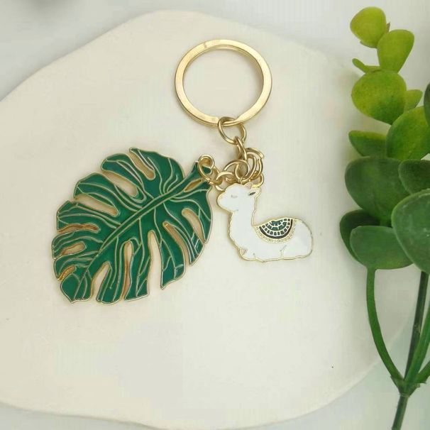 Neu Cartoon Spaß Alpaka Essen Schildkröte Zurück Große Blätter Keychain Modische_voghion.com