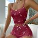 Cherry Print Sling Tank Top And Shorts Women's Pajama Set Loungewear_voghion.com