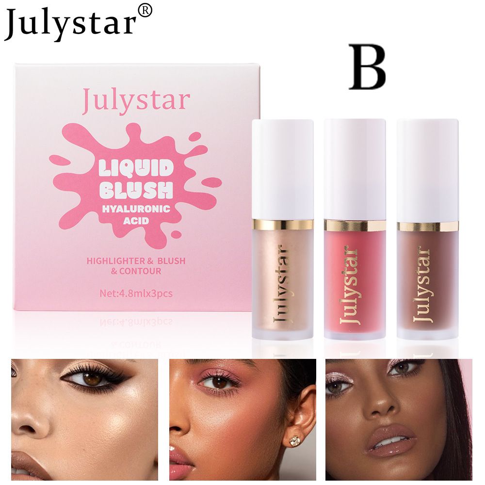 Julystar Long-Lasting Pearlescent Face & Lip Makeup Set - Blush Liquid, Highlighter & Contour For Natural Radiance_voghion.com