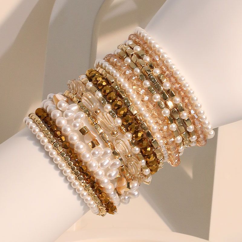 Bracciale a strati con perline di cristallo color oro perlato, gioielli di moda di lusso_voghion.com