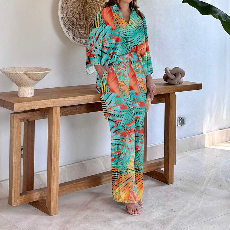 Women's Clothing Fashion long sleeve elegant loose top wide leg pant cover_voghion.com