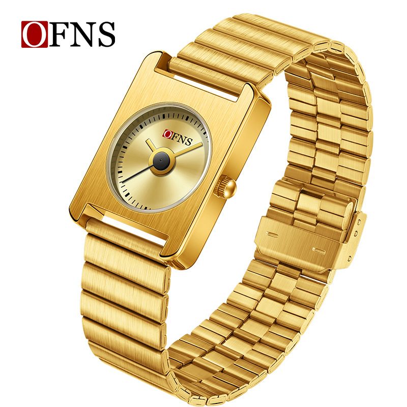 Montre à quartz carrée élégante pour femme avec bracelet en bambou, design minimaliste, résistante à l'eau pour un usage quotidien. Montre à quartz de niche._voghion.com