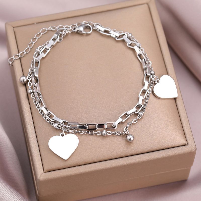 Paar Armbänder INS Doppelschicht Palast Stil Girly Minimalist Herz Temperament Schmuck_voghion.com