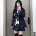 Mädchen JK Uniform Marineblauer Anzug im College-Stil Blazer Karorock Hemd Outfit Set für Damen_voghion.com