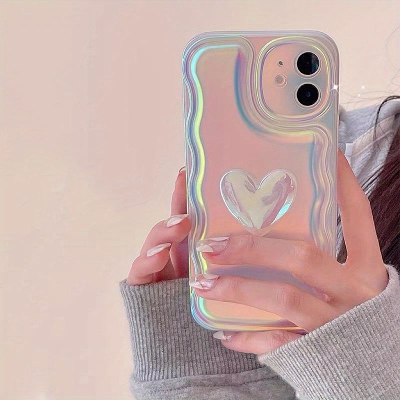 Laser heart three-dimensional cell phone case for  15, 11, 12, 13, 14, Pro Max, Pro, Plus, Mini Full Wrap Phone Case_voghion.com
