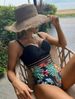 Maillot de bain push-up à imprimé floral élastique noir pour femme_voghion.com