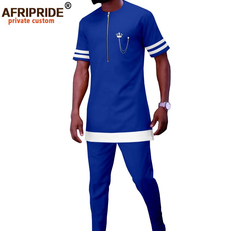 Ropa de hombre, chaqueta y pantalones informales de algodón de color sólido étnico africano para hombre_voghion.com
