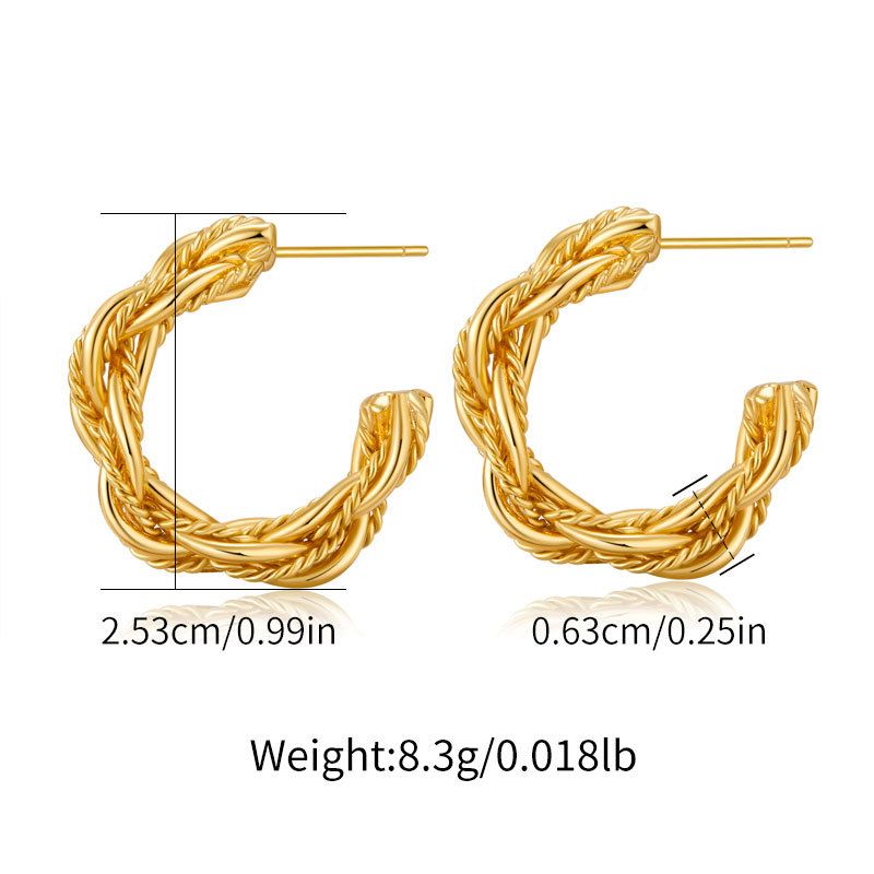 Orecchini retrò che preservano il colore, design avvolti da linee geometriche, orecchini con personalità contorta per donna, placcati in rame con vero oro K_voghion.com