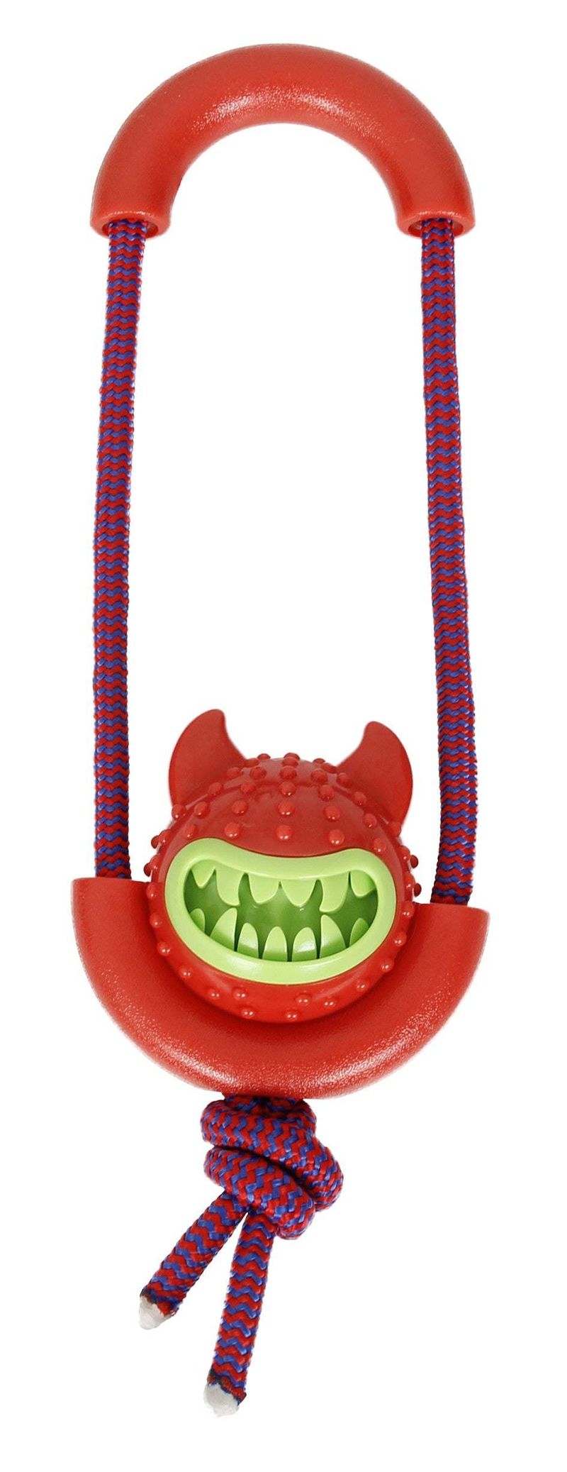 Pet Life Sling-Away Treat Dispensing Launcher With Natural Jute, Squeak Rubberized Dog Toy_voghion.com