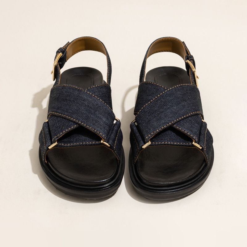 p5 Denim cross strap gruby spód sportowa moda damska 2023 nowa letnia odzież wierzchnia na każdy mecz płaskie sandały rzymskie_voghion.com