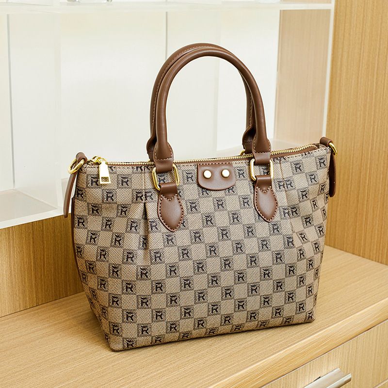 Borsa tote stampata minimalista per donna - Elegante borsa a tracolla con tracolla larga (design retrò, a tracolla e a mano)_voghion.com