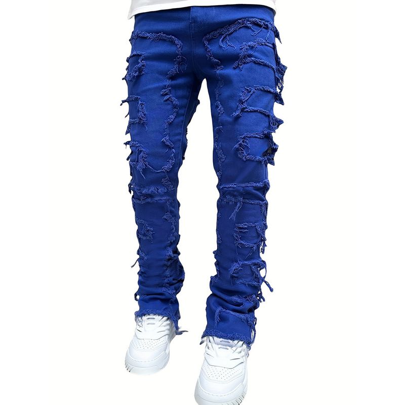 Jeans elasticizzati a gamba dritta con patchwork a strati per donna - Comodi pantaloni in denim di cotone con stampa floreale (S-XXL, vari colori)_voghion.com