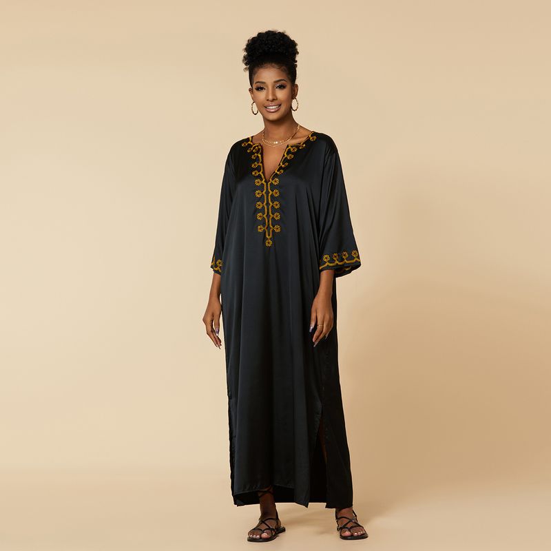 Blusa playera de lujo de seda sintética - Vestido playero de protección solar bordado a mano con motivos florales, vestido playero fluido para mujer_voghion.com