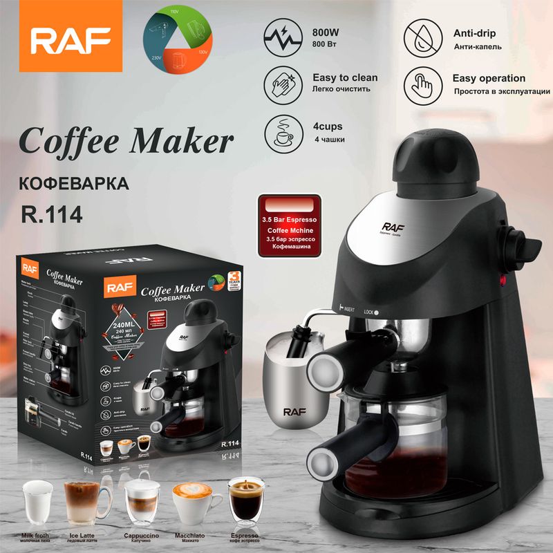RAF Italian Machine For Home Use, EU Standard, Semi-Automatic, Small Steam Milk Frother, Office Coffee Pot_voghion.com