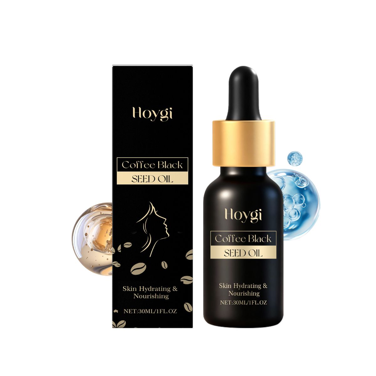 Huile essentielle de graines noires de café HOYGI, douce, hydratante, nourrissante, délicate et lisse, soin quotidien pour la peau_voghion.com