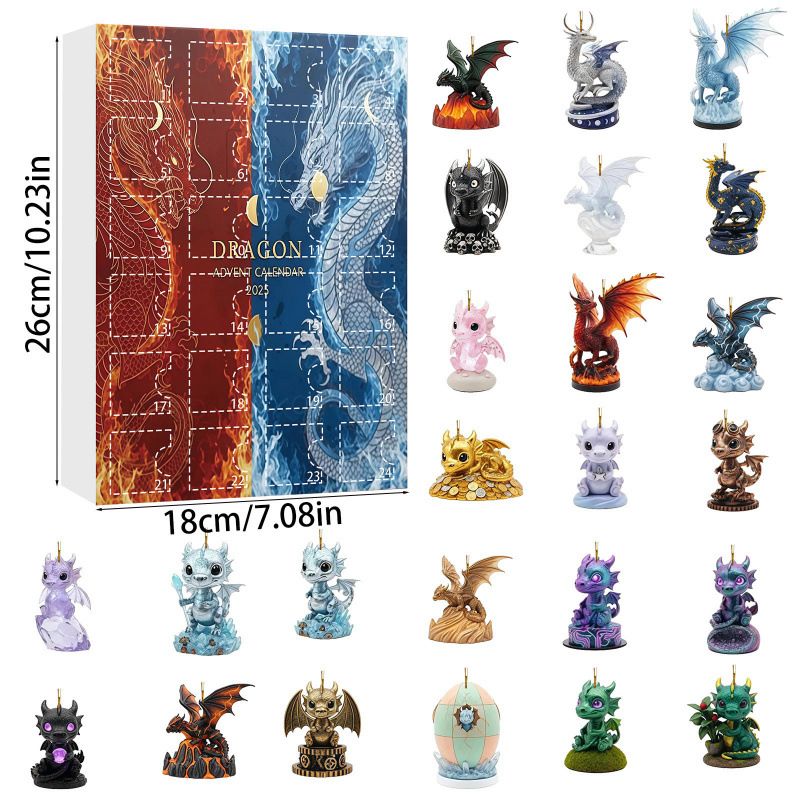 2025 Water, Fire, And Dragon Theme Christmas Advent Calendar Blind Box, Christmas Tree Decoration Flat Ornament, Calendar Blind Box_voghion.com