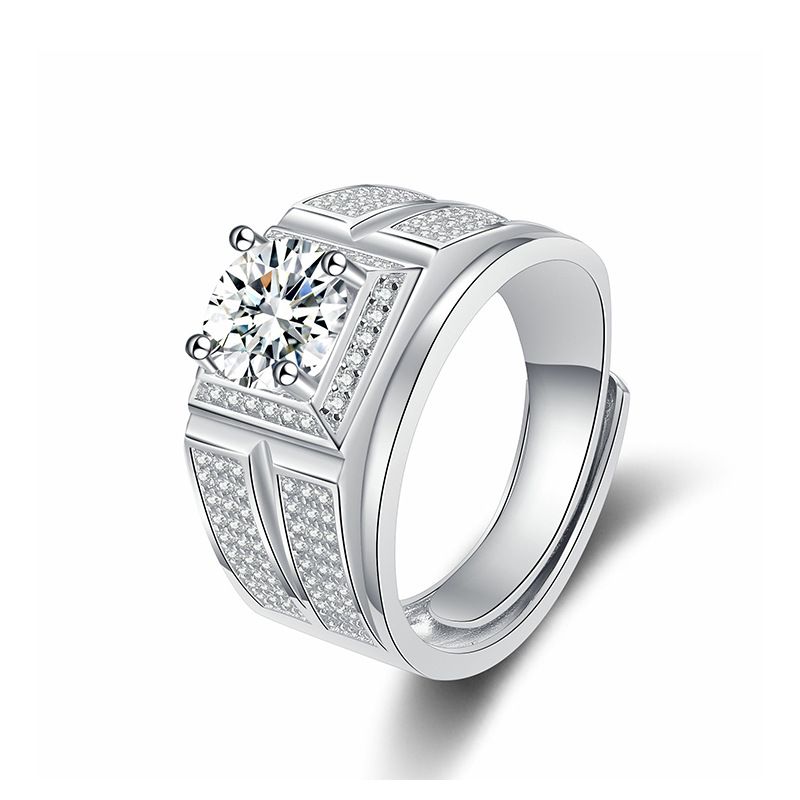 S Puur zilveren herenring met 5A zirkoon en moissaniet, volledig met diamant, open luxe_voghion.com