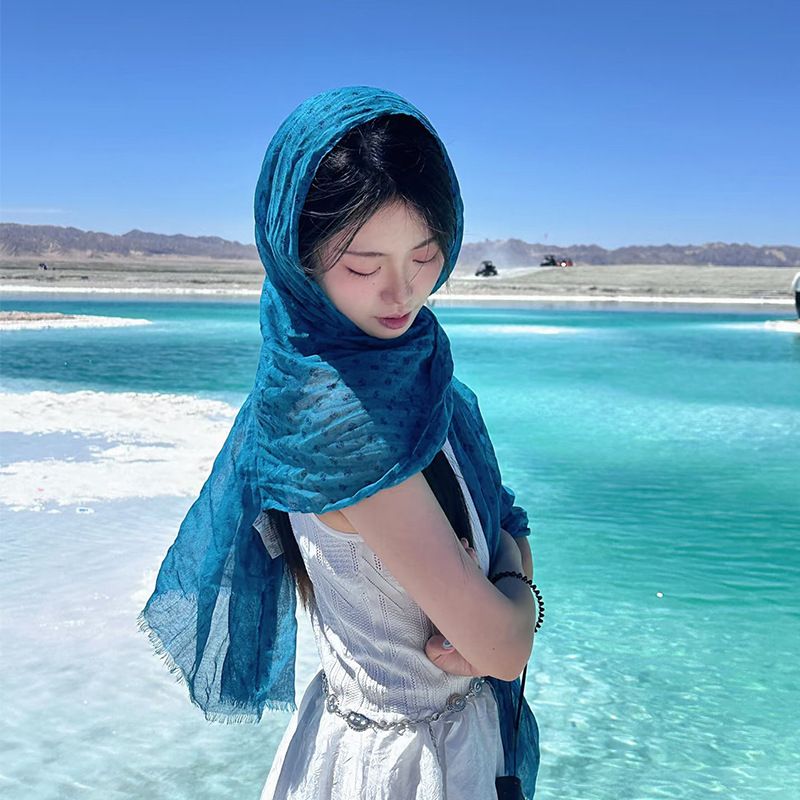 Sciarpa in cotone e lino blu Wasteland per donna, sciarpa in seta da viaggio nel deserto nord-occidentale, cravatta, scialle in stile etnico artistico,_voghion.com