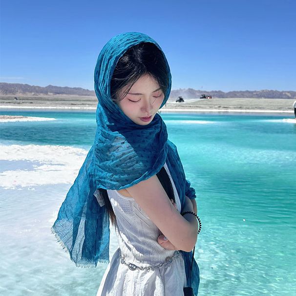 Sciarpa in cotone e lino blu Wasteland per donna, sciarpa in seta da viaggio nel deserto nord-occidentale, cravatta, scialle in stile etnico artistico,_voghion.com