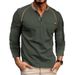Man's clothing Long sleeve men's T-shirt men Henry shirt matching color T-shirt men_voghion.com