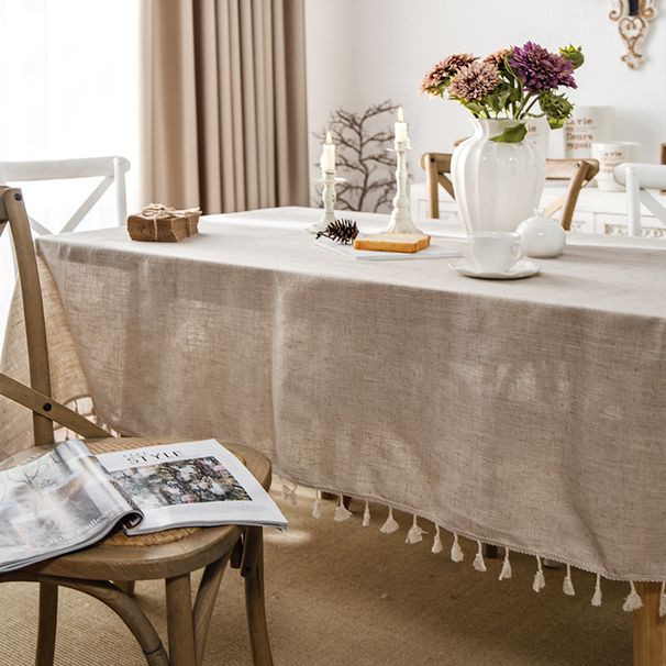 Couchtischdecke aus Baumwoll-Leinen-Mischgewebe mit Fransen, Esstischdecke_voghion.com