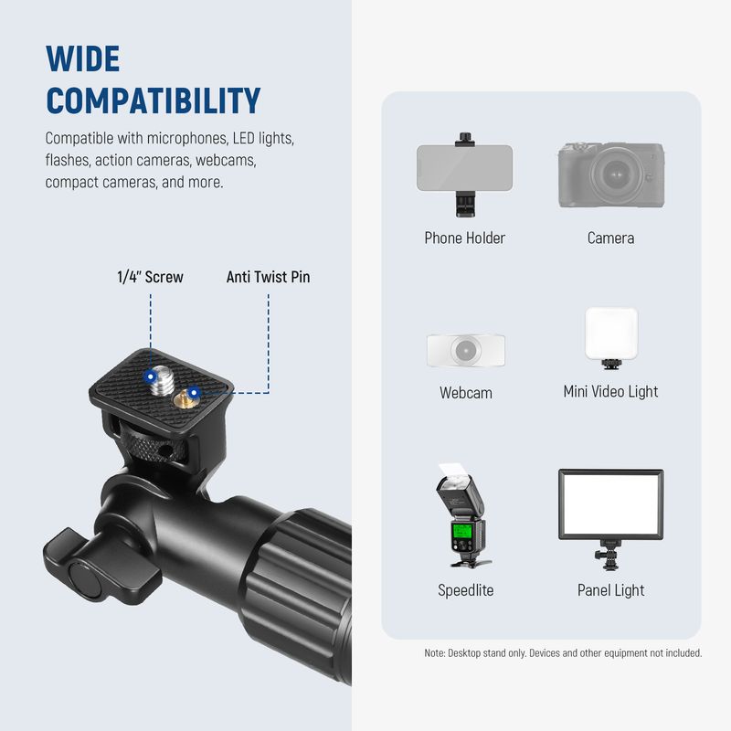 NEEWER Overhead Mount with Phone Clip 28cm 180°&360° Holding Arm Desk Stand for Camera LED Ring Light Microphone_voghion.com