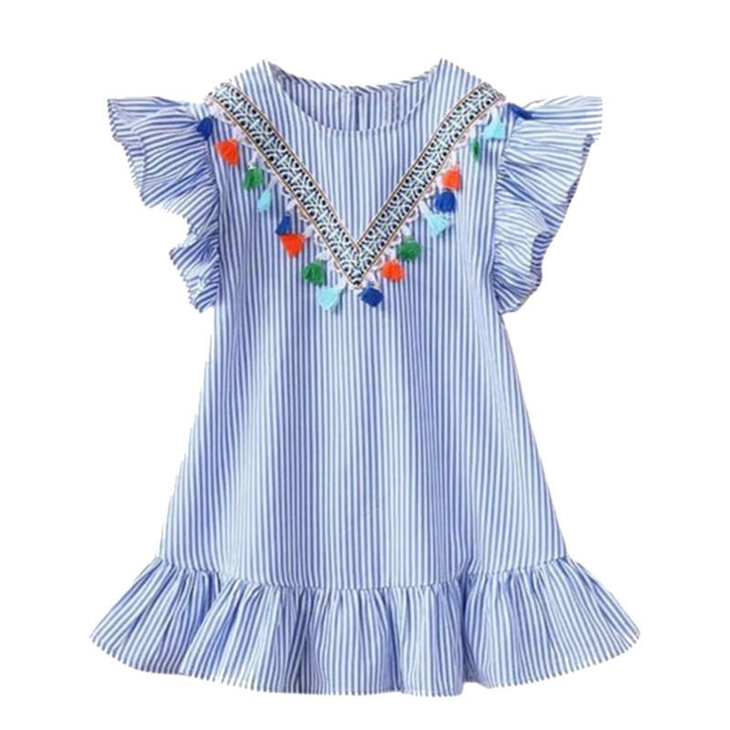 Robe d'été pour filles, robe rayée en polycoton à manches courtes pour enfants, robe imprimée de style coréen pour bébés filles, nouvelle collection_voghion.com