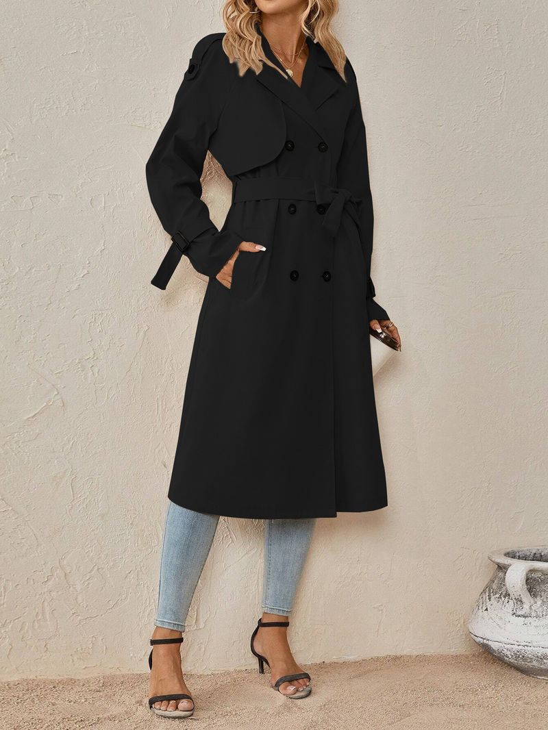 Women's Extended Windbreaker Coat With Double Breasted British Style_voghion.com