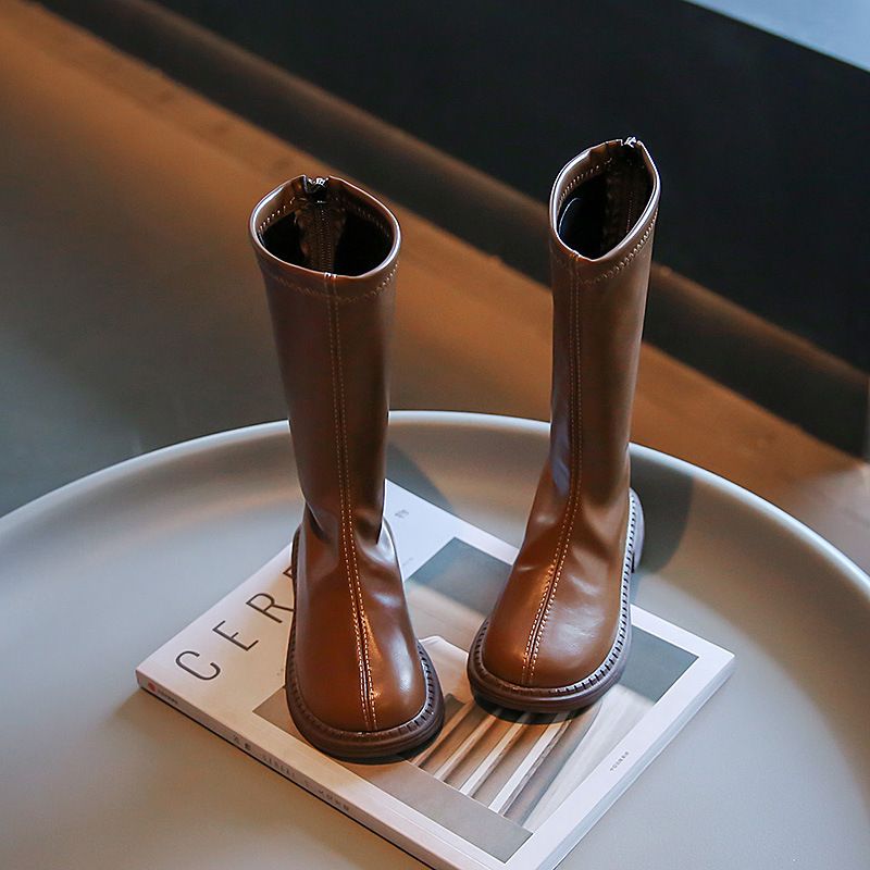 Children's Leather Boots 2022 Spring and Autumn New Girls' Korean Style Casual Knight Boots Little Girl's High Barrel Thin Martin Boots_voghion.com