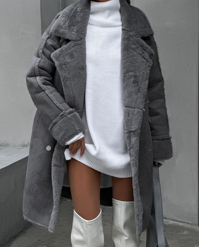 Women's suede suit collar cardigan long sleeve plush coat_voghion.com