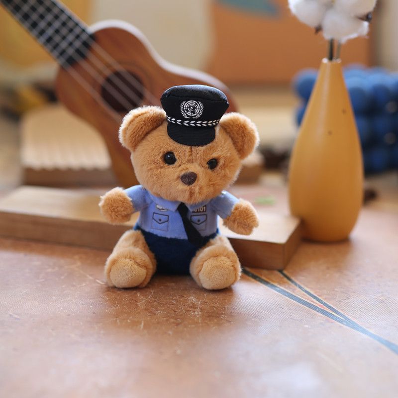 Adorable Teddy Plush Bear Keychain Soft Pp Cotton Stuffed Toy Police Firefighter_voghion.com