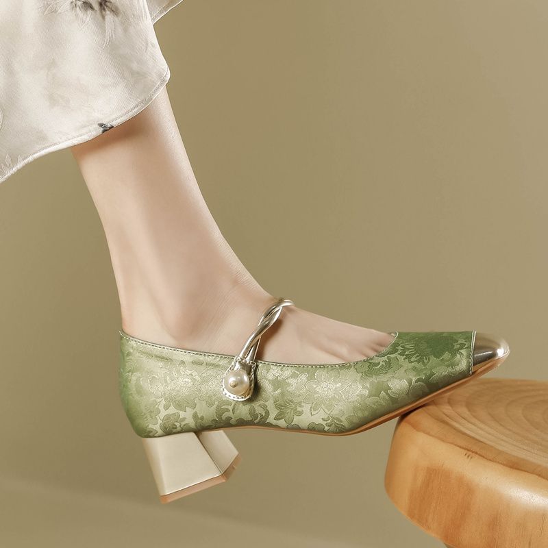 Flats Women's Chunky Genuine Leather 2025 New Arrival Spring And Autumn Mid Heel For Cheongsam Chinese Style Traditional_voghion.com