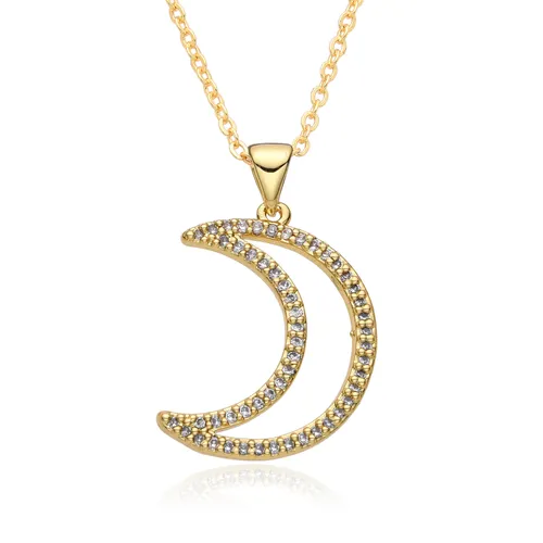 Nytt etniskt stil mikroinlagt zirkon sol- och månehalsband hänge ljus lyxig nischdesign kall nyckelbenskedja_voghion.com