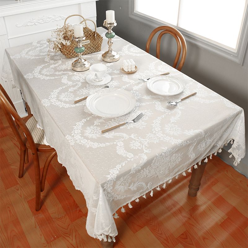 French Romantic Small Tassel Lace Tablecloth Home Black And White Rectangular Table Mat Coffee Table Decoration Tablecloth_voghion.com