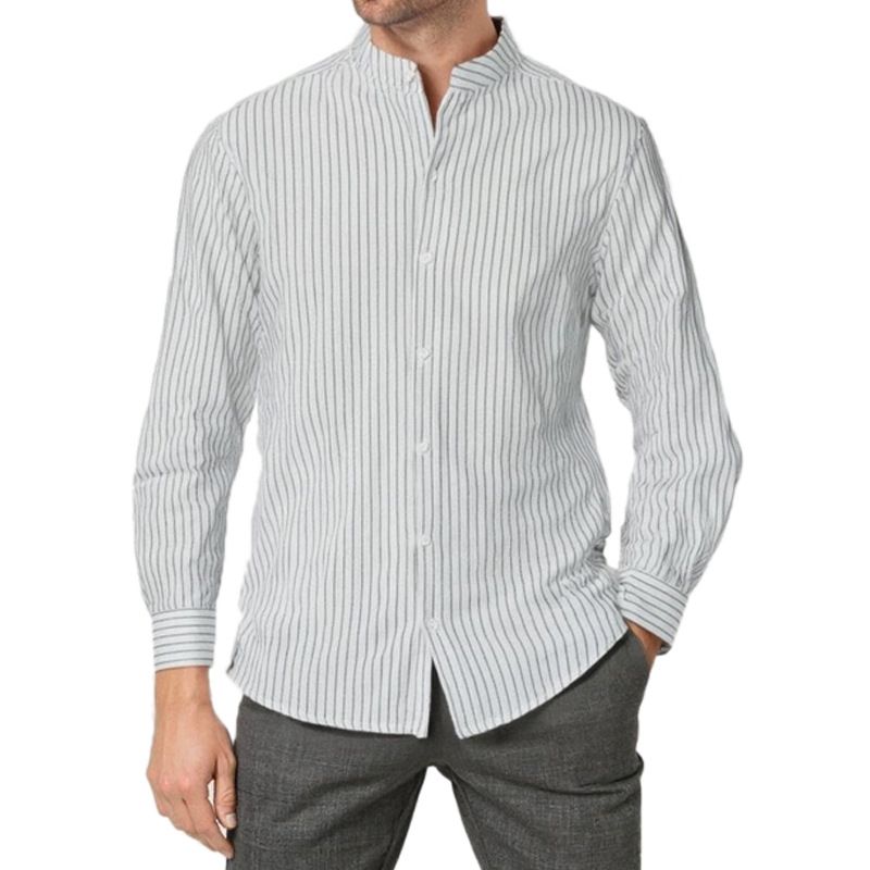 Herbst Cross Border Herren Leichtes Luxus Gestreiftes Langarmhemd Leichtes Reifes Casual Business Bottoming Shirt_voghion.com