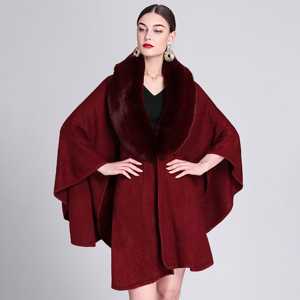 Pelzkragen Umhang Umhang große Größe Strickjacke lockerer Umhangmantel Frau_voghion.com