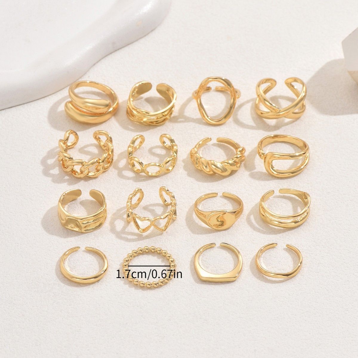 Geometric Light Luxury Style Ladies' Heart Design Open Ring Personality Niche Design Ring Set All Match_voghion.com